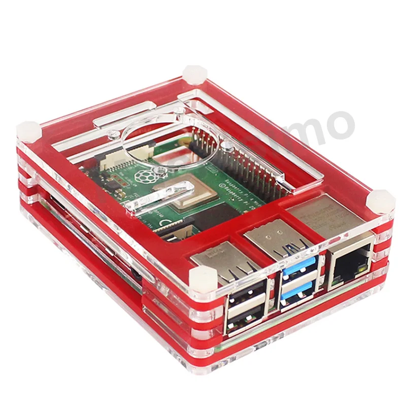 Акриловый прозрачный/прозрачный и черный чехол для Raspberry Pi 4 Модель B, с охлаждающим вентилятором для Raspberry Pi 4B коробка