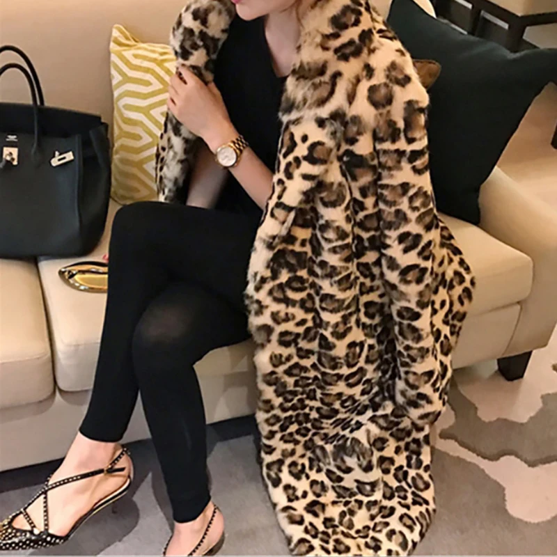 Классическое леопардовое цветное пальто из искусственного меха, женские длинные толстые теплые куртки, пушистые Стильные пальто в Звездном стиле, зимняя уличная верхняя одежда