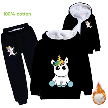 

Unicorn jacket Girls winter velvet warmth Clothes baby girls boy hoodies jackets outfit Kids cartoon Thick coat sweatshirt pants