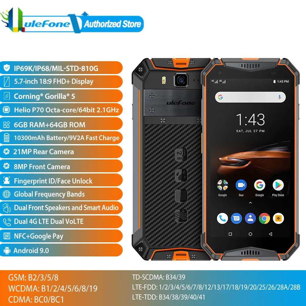 Ulefone Armor 3W IP68 водонепроницаемый мобильный телефон Android 9 0 5 7 дюймов 21 МП камера