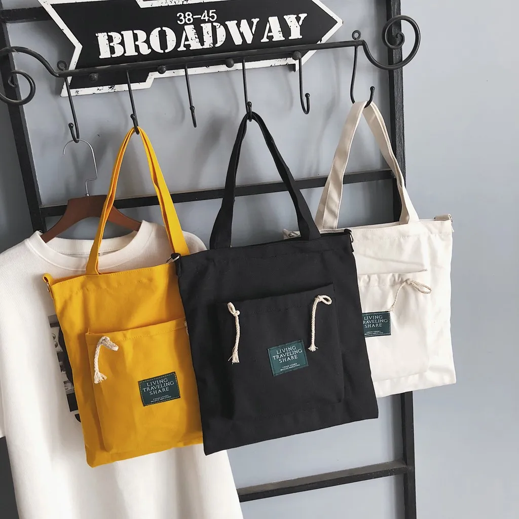 

Women Simple Shopping Bag Female Canvas Cloth Reusable Foldable Eco Grocery Totes Shoulder Bag Environmental Storage Handbags #F