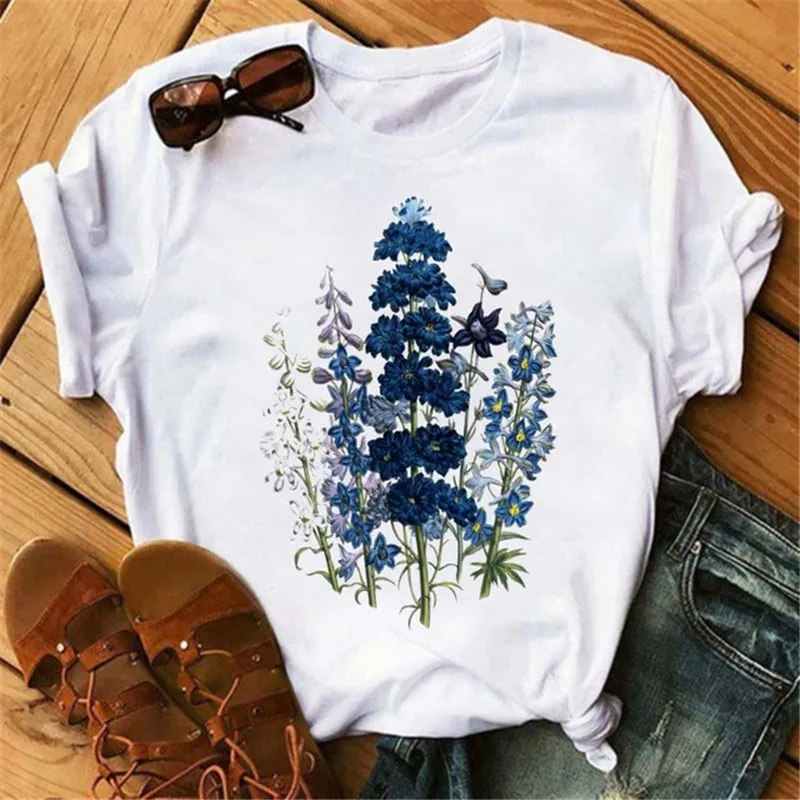 Women Flower Lady Fashion Short Sleeve Aesthetic Clothes Summer Graphic Female Ladies T-Shirt Girl 90s Harajuku Clthes Drop Ship | Женская