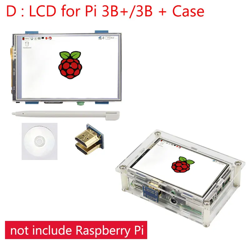for 3Bplus with Case Raspberry Pi 4 Модель B 3,5 дюймов сенсорный экран 480x320 до 1920x1080 HDMI ЖК-дисплей+ акриловый чехол для Raspberry Pi 4B/3B+/3B - Цвет: for 3Bplus with Case