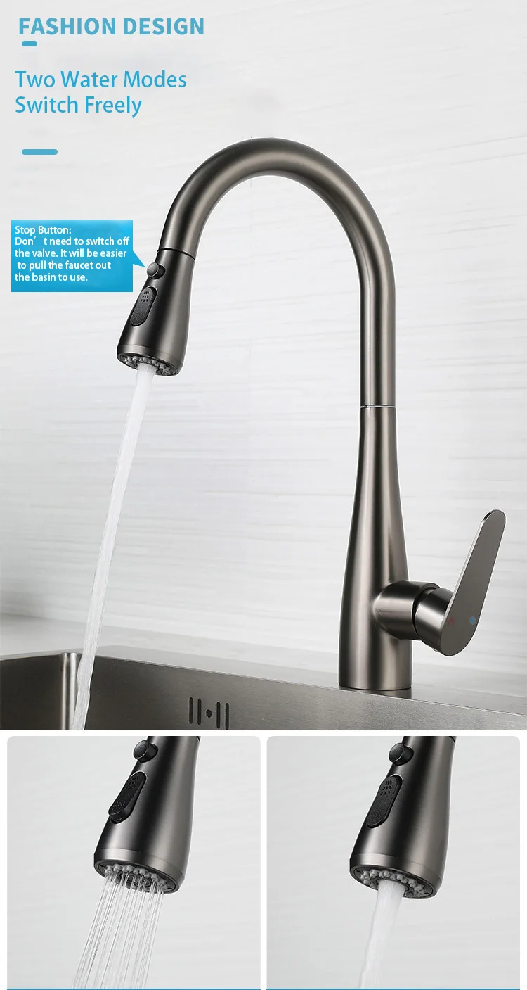 ULA Kitchen Faucet Blacked Single Handle Pull Down White Kitchen Tap Brushed Nickle Faucets Sink Water Mixer Tap for kitchen brass kitchen tap