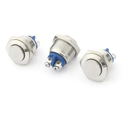 

3 Pcs AC 250V 3A 16mm Panel Cutout 2 Pins Terminal Flat Head Push Button Switch