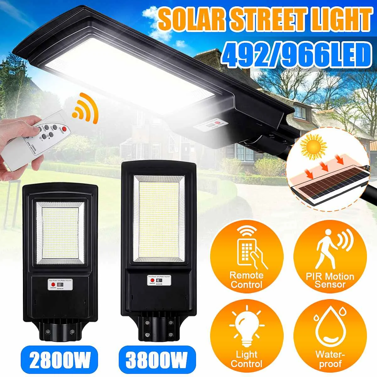 Led Zonne-straat Licht 2800W 3800W Met Afstandsbediening 8500K Radar Sensor Outdoor Tuin Wandlamp Industriële veiligheid Verlichting Led Zonne-straat Licht 2800W 3800W Met Afstandsbediening 8500K Radar Sensor Outdoor Tuin Wandlamp Industriële veiligheid Verlichting