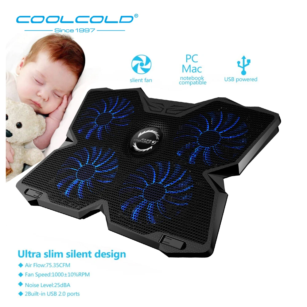 Laptop Cooler Laptop Cooling Pad Notebook Gaming Cooler Stand with Four Fan and 2 USB Ports for 14-17inch Laptop