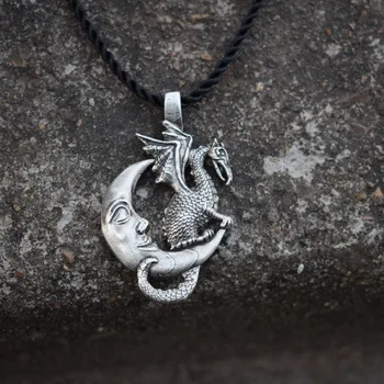 

SanLan 12pcs Crescent Moon Dragon Pendant Pewter amulet
