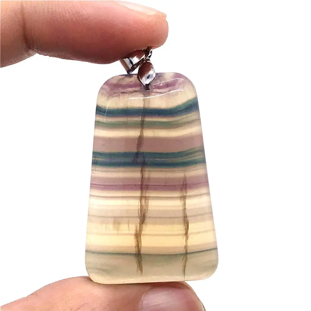 

Natural Colorful Fluorite Pendant For Woman Man Clear Crystal 41x28x14mm Trapezium Beads Rainbow Gemstone Fashion Jewelry AAAAA