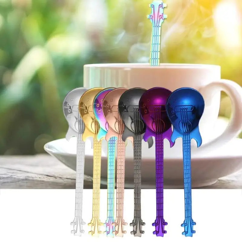 

2/4/7 PCS Guitar Coffee Spoon Set Stainless Steel Dessert Ice Cream Spoon Tea Spoon Coffee Accessories Flatware Drinking Tools