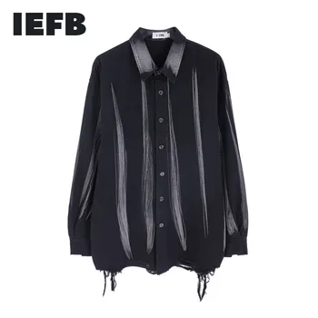 

IEFB /men's wear TKPA dark wash gradient tie dye old long-sleeved shirt men's loose ins high street fashion coat