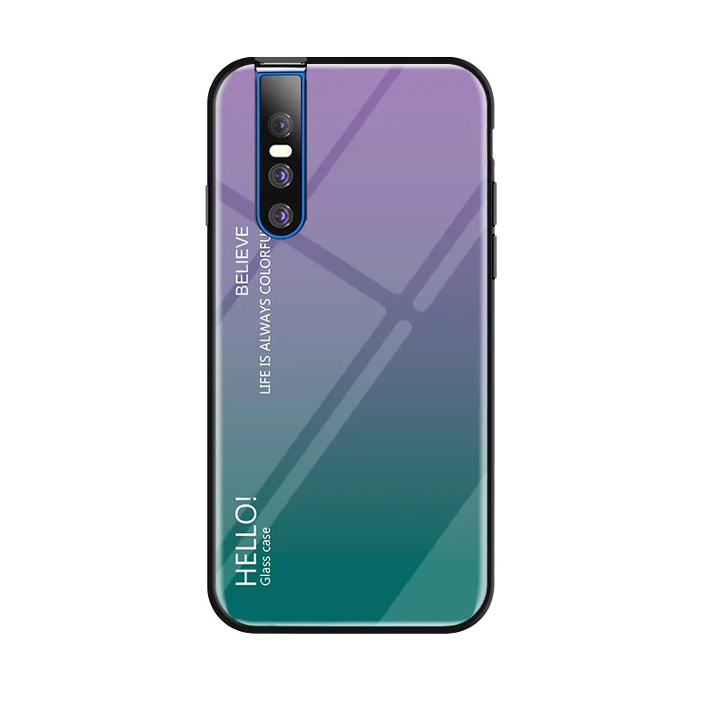 Мода Градиент Стекло телефон крышка для Vivo V15 Pro силиконовый полный защитный бампер чехол для Vivo S1 Pro на заднюю панель для телефона 6,53" - Цвет: Светло-фиолетовый