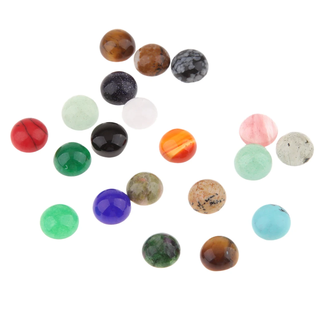 20pcs 8mm Natural Gemstone Cabochon For Earring Making Charms Pendants DIY Flat Back Round Stone Gemstone Jewelry Making Stone