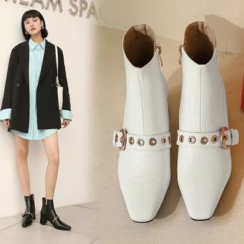 

autumn and winter new style with fine pointed high heels Martin boots white boots leather boots Women's boots spring 33--45size