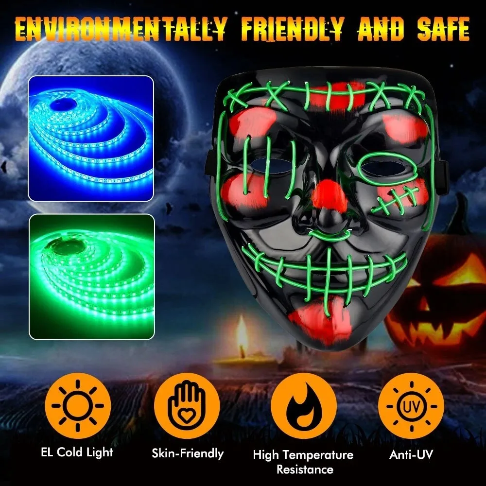 Halloween Skeleton LED Mask Glow Scary Skull cold Light Up Costume Cosplay Skull Party Masks three colors optional