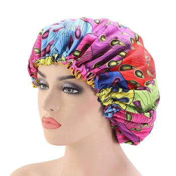 

1pcs Large Sleep Cap African Print Lined Sleep Cap Fabric Hair Bonnet Satin Night Sleep Hat Ladies Turban