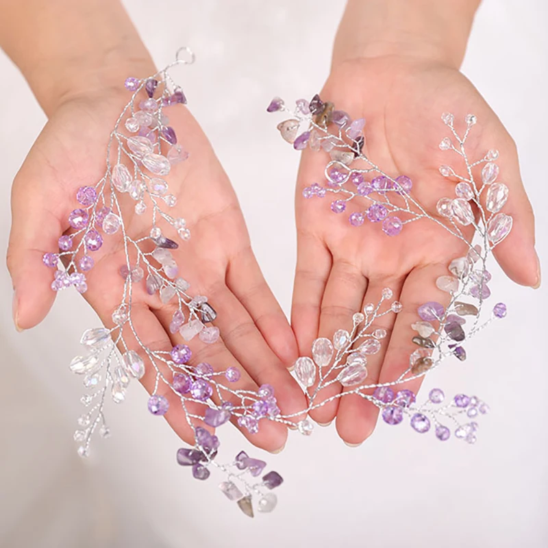 Bohe Bridal Hair Accessories Purple Headpieces Crystal Headband Handmade Women Hair band Wedding Hairstyle Jewelry