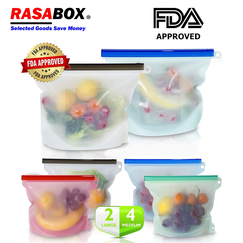 

RASABOX - Food Storage & Organization Sets, Reusable Silicone Bags, Freezer for Snack Lunch Sandwich, Lock Containers