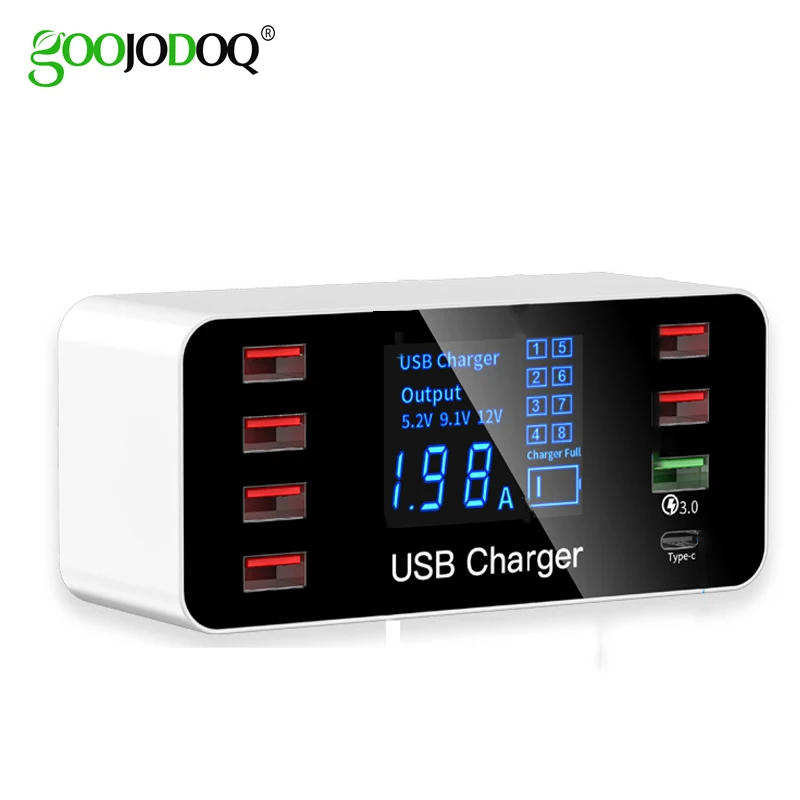 US $20.65 GOOJODOQ 8 Port USB Type C Charger Smart LED Display Quick Charge 30 USB Fast Charging Adapter 40W With Smart IC Travel Charger