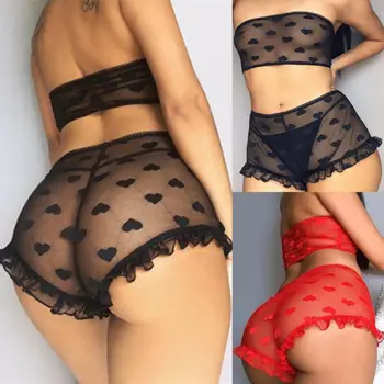 

2PCS Women Sexy Lingerie Lace Babydoll Underwear Heart prints Nightwear Sleepwear G-string Shorts