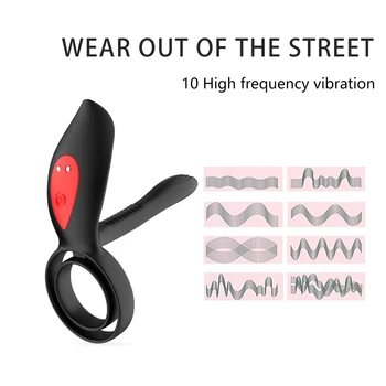 Couples Long Lasting Erection Penis Vibrator With Double Ring Nipples Massager Vagina Clitoris Stimulator Orgasm Adult Sex Toys 3