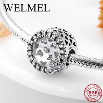 

Hot 925 Sterling Silver Charming Heart Clear Crystal CZ Beads Fit Original Pandora Charm Bracelet Jewelry making Mother's Day