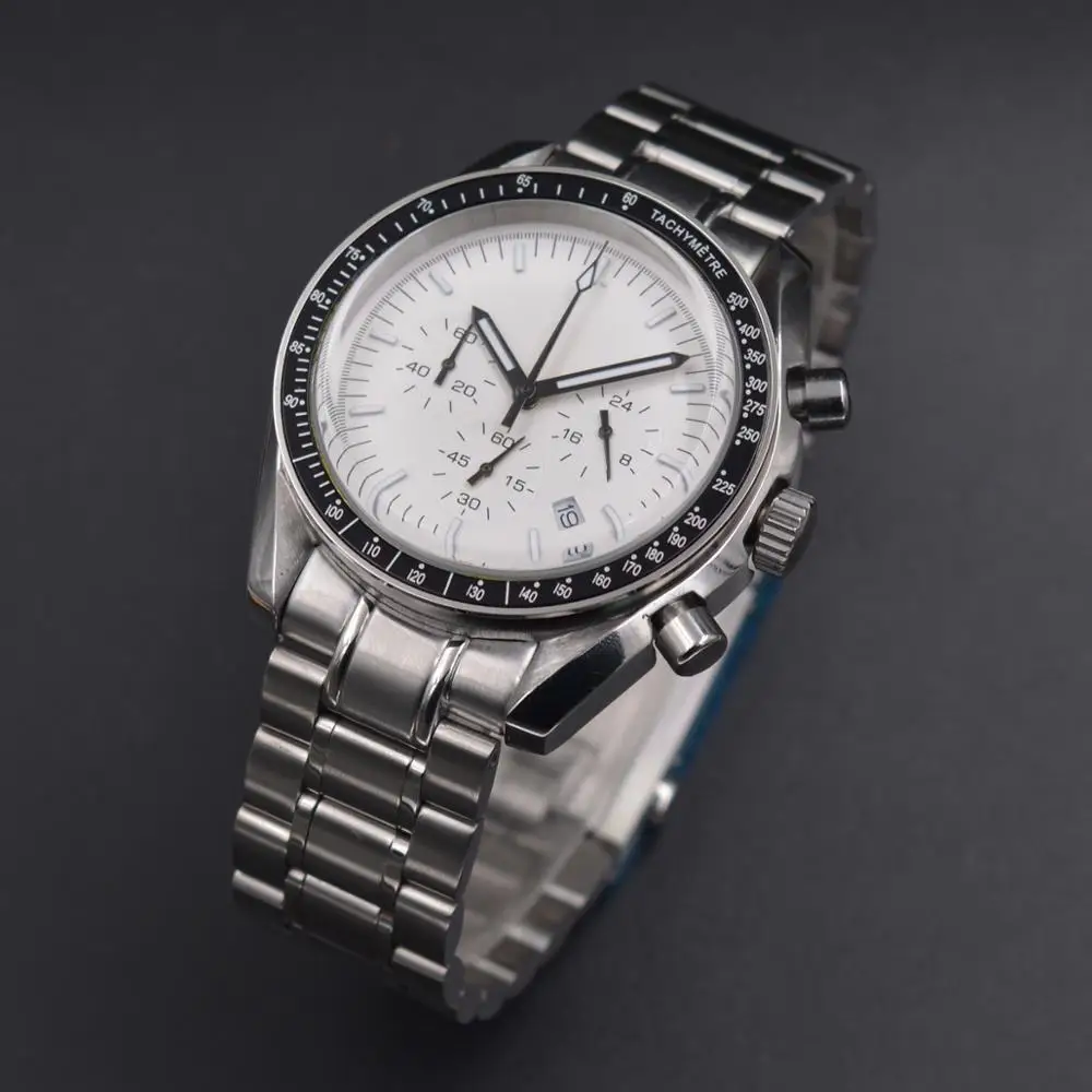 

Chronograph Luminous Hands 42mm janpan Quarz Miyota white Sterile Dial relogio masculino Top brand Silicone mens watch