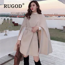 RUGOD корейский стиль сплошной цвет Свободный плащ пальто Сбор талии шерстяное пальто средней длины женские зимние топы для женщин