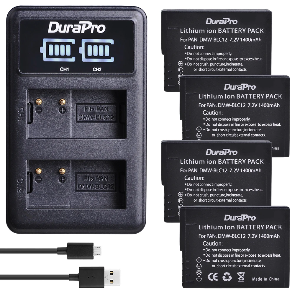 

4pcs DMW-BLC12 BLC12E BLC12PP BLC12 Batteries + USB LED Dual Charger for Panasonic Lumix FZ1000,FZ200,FZ300,G5,G6,G7,GH2,DMC-GX8
