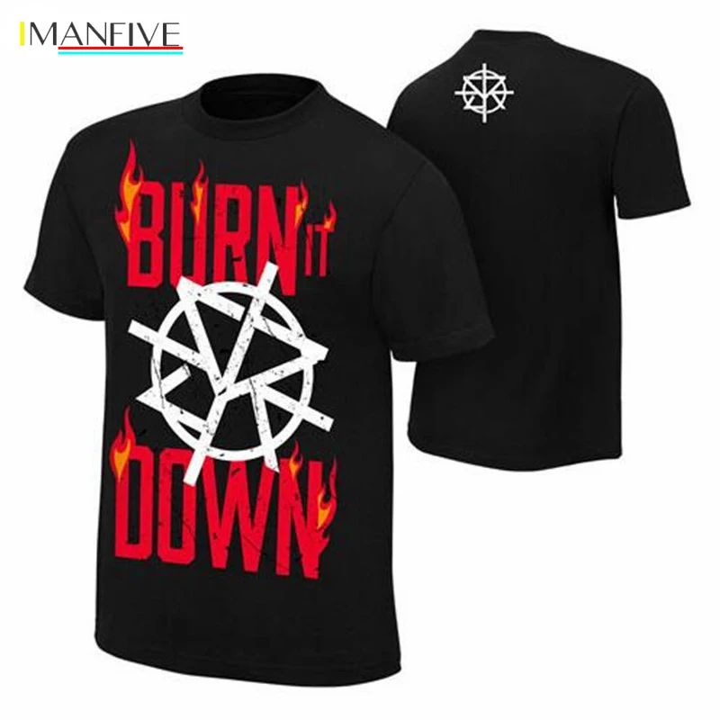 Summer New T-shirts 2019 Men Fight Seth Sr Aj Styles Rollins Burn It Men Short Sleeve T-shirt European Size S ~ 3XL