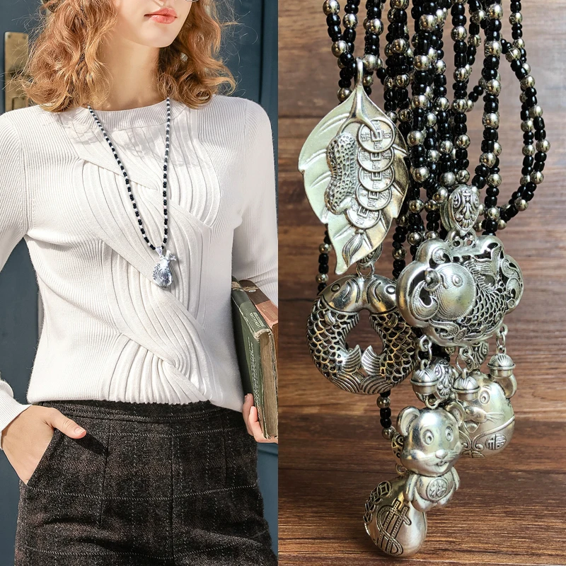 Yumfeel винтажные серебряные подвески с изображениями животных и ожерелья женские богемные ювелирные ожерелья