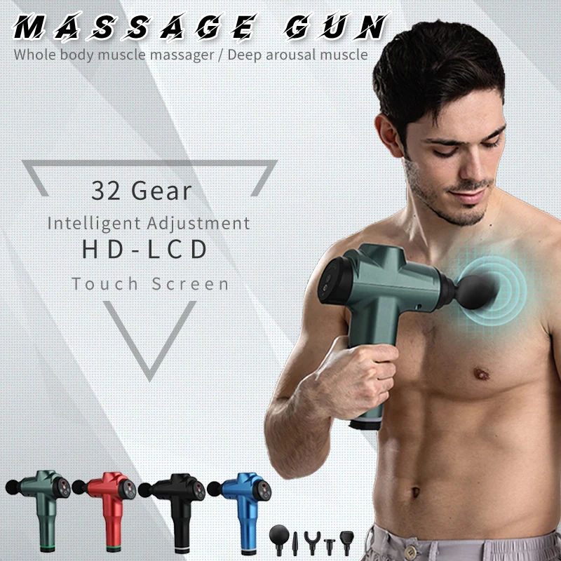 2021 New 7800r LCD Display Body Massage Gun Exercising Muscle Electric Massager for Body and Neck Vibrator Deep Slimming Shaping