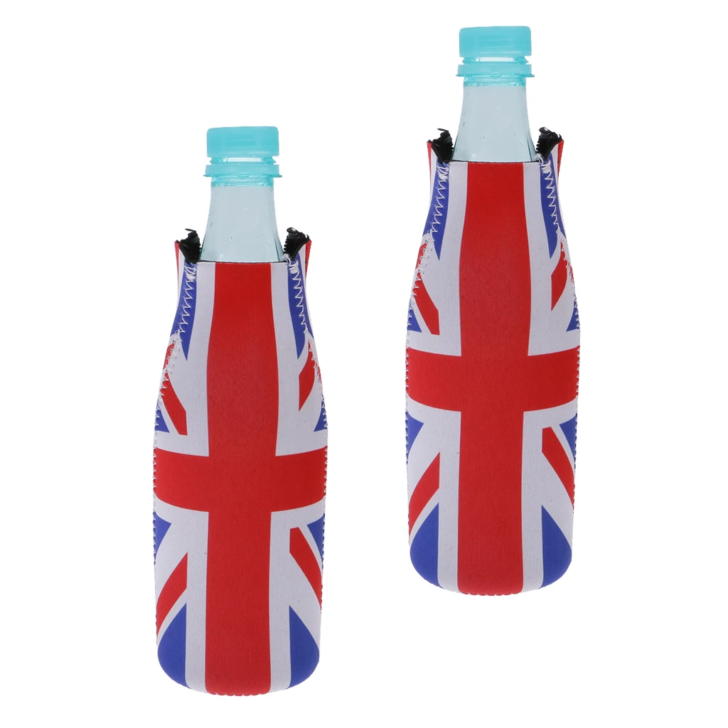 Pack 2 Neoprene Can Bottle Holder Cooler Stubby Beer Union Jack Britain Flag UK