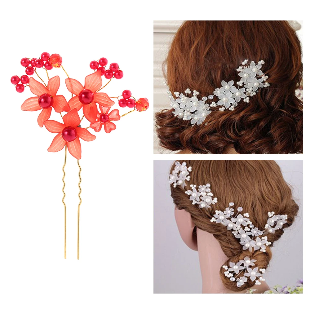 6 шт./компл. новые белые/красные Красивые Цветочные заколки для волос хрустальные