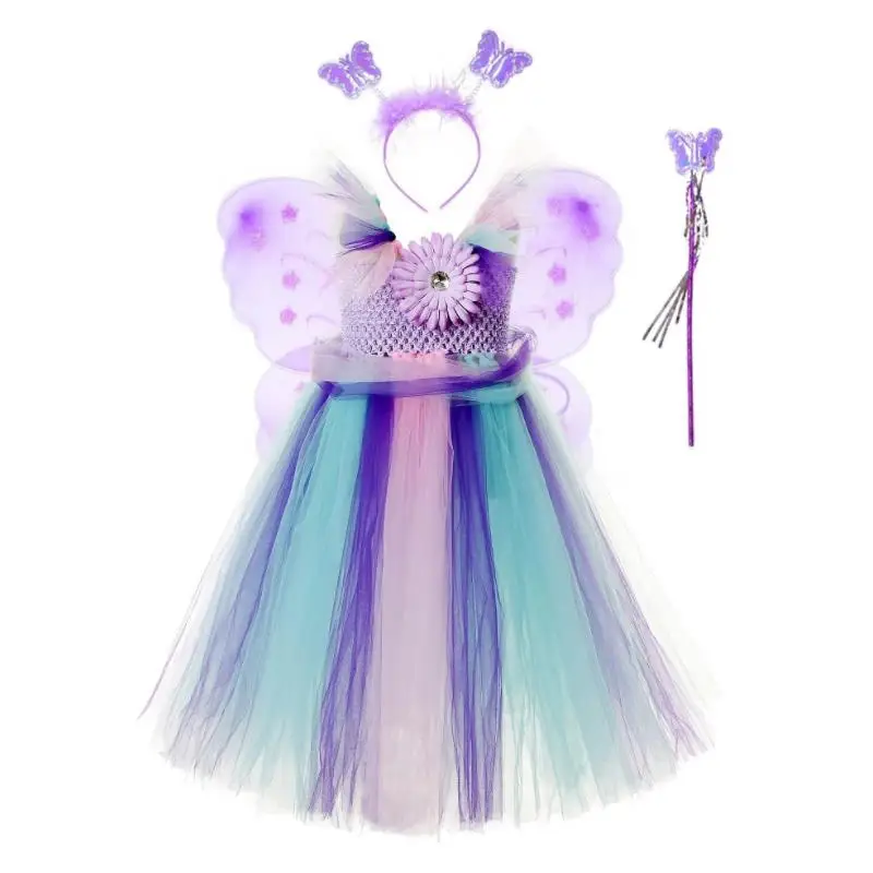 Child Rainbow Cartoon Headband Fancy Tutu Dress Costume Girl Ballerina Fairytale 