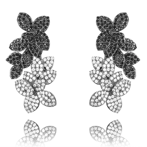 GODKI Monaco Design Flower Charms Trendy Women Earrings Cubic Zircon Drop Earring For Women Wedding Party Accessories - Окраска металла: Black Small Size