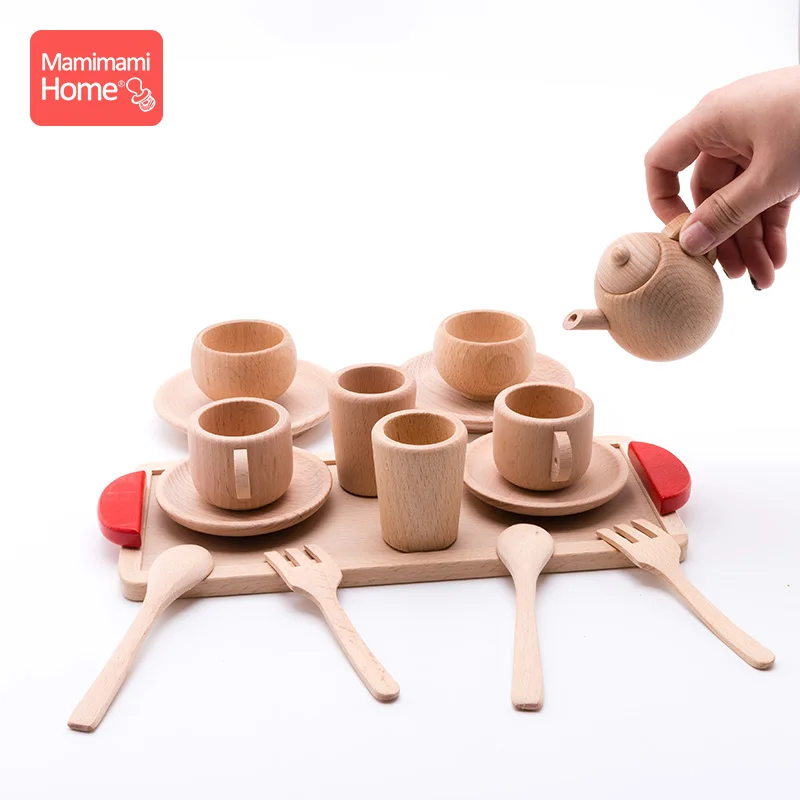 Детские деревянные игрушки Монтессори из бука, имитация кухонной посуды, чайный горшок, чайные чашки, детские товары, игрушки для малышей, подарки