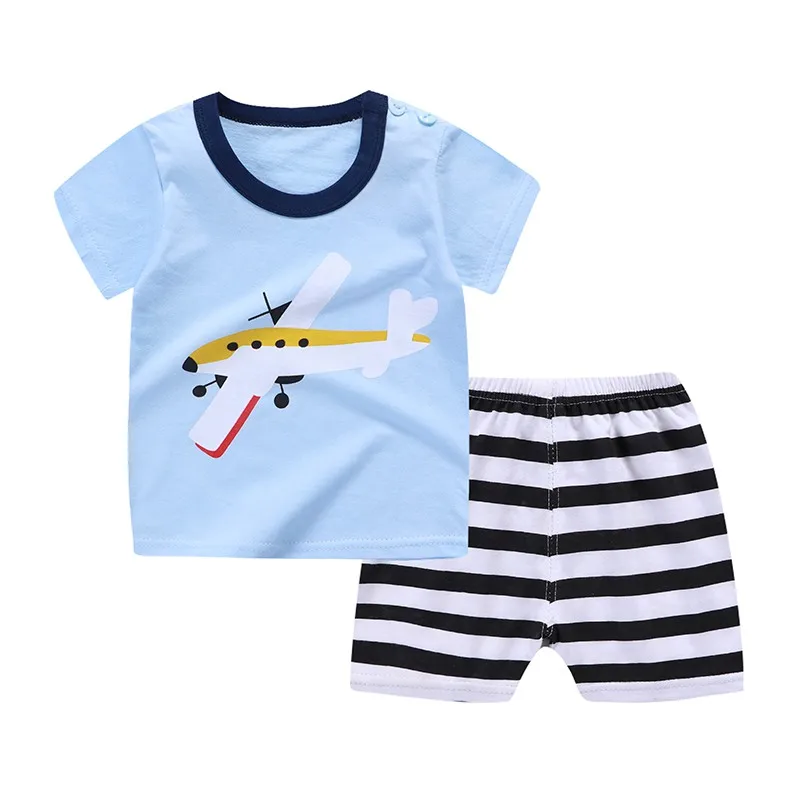 Casual Toddler Outfits Baby Boy Summer Clothes Newborn Boy Clothing Set Sports T-shirt+ Shorts Suits Leaves Print Clothes - Цвет: SZ1252-A5