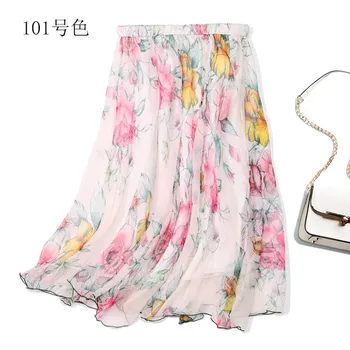 

Women's 100% Silk Knee-length Skirt Two-Layer Pleated Half Long Skirt Summer Beach JN109
