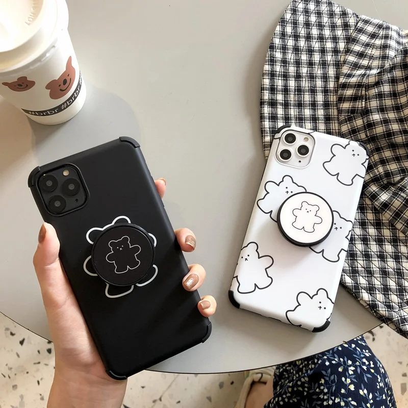 

INS Korea bear bracket phone case for iphone 11 Pro Max 8 7 plus cover shockproof luxury for iphone xs max xr x 7 8 plus funfa