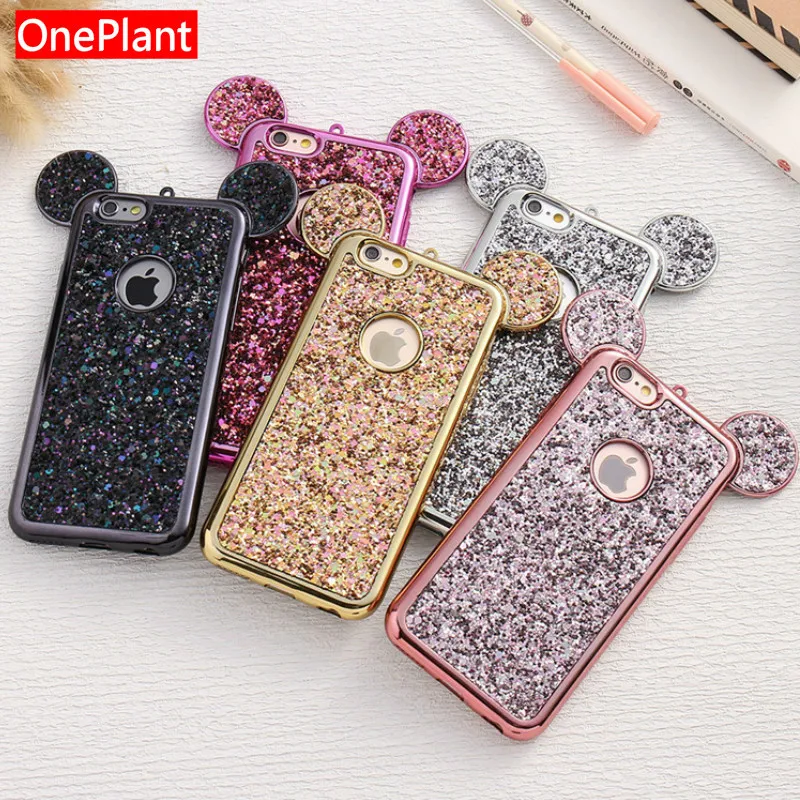 

For iPhone X XS MAX XR 5S 6 6S 7 8 Plus Cartoon Mouse Ears Case For Samsung Galaxy S6 S7 Edge S8 S9 S10 Plus Bling Glitter Cover