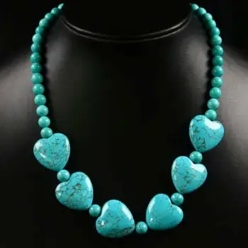 

Beautiful Turquoise Gems Heart Pendant Beads Necklace 18"
