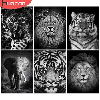 

HUACAN Animal Diamond Painting Full Drill Mosaic Tiger Cross Stitch Black White Embroidery Home Decoration