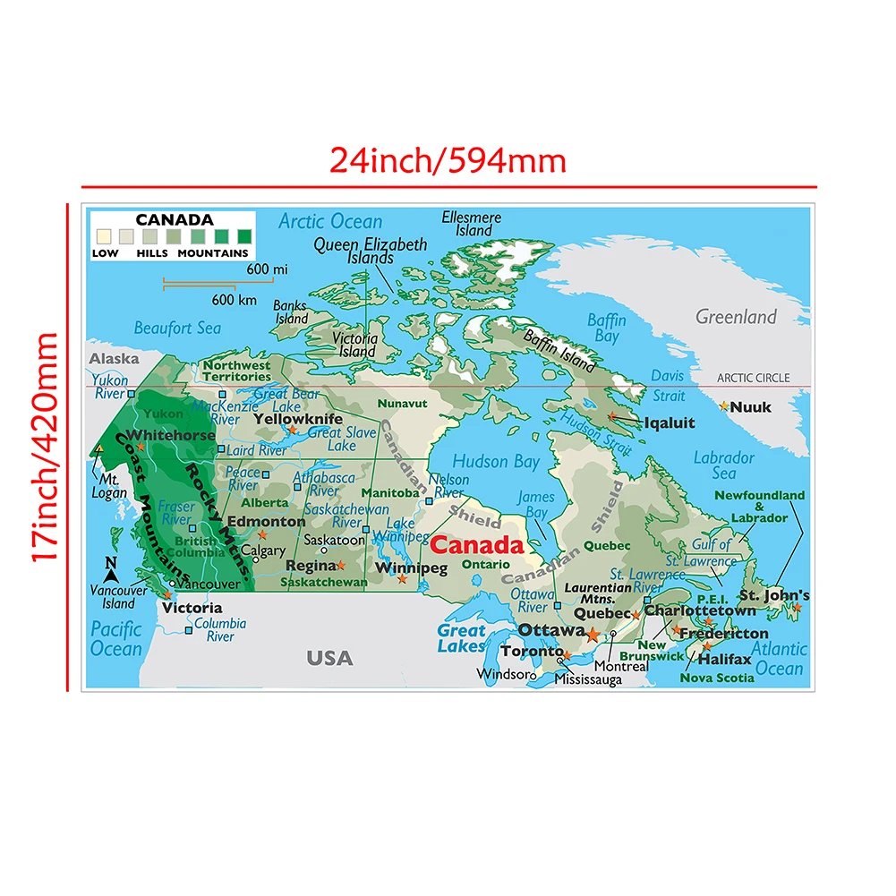 59*42cm The Canada Terrain Map Small Size Wall Art Poster Canvas Painting Travel School Supplies Living Room Home Decoration