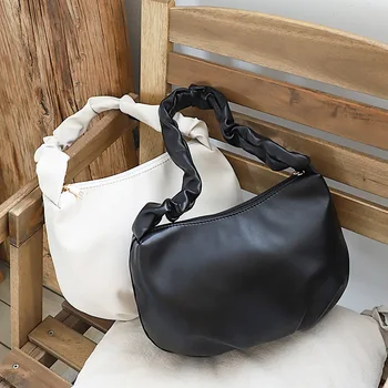 

Retro fold armpit bag net red fashion niche design handbag wild soft leather large capacity shoulder bag