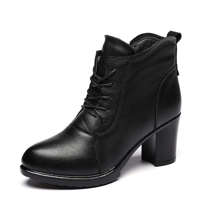 GKTINOO/; осенне-зимние ботинки; женские ботильоны из натуральной кожи на высоком каблуке; пикантные женские ботинки на толстом каблуке с острым носком и боковой молнией - Цвет: 1167 black