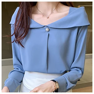 sexy blouses for women Bow Shirts Woman Long Sleeve Button Chiffon Blouse Women 2020 New Embroidery Blouses Butterfly Sleeve Casual White Shirt Femme black long sleeve top