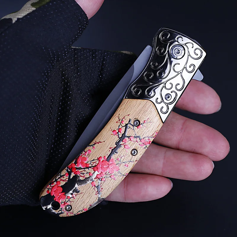 

5CR17 High Hardness Camping Knife Beautiful Pattern Tactical Outdoor Survival Hunting Knife Self Defense Tools