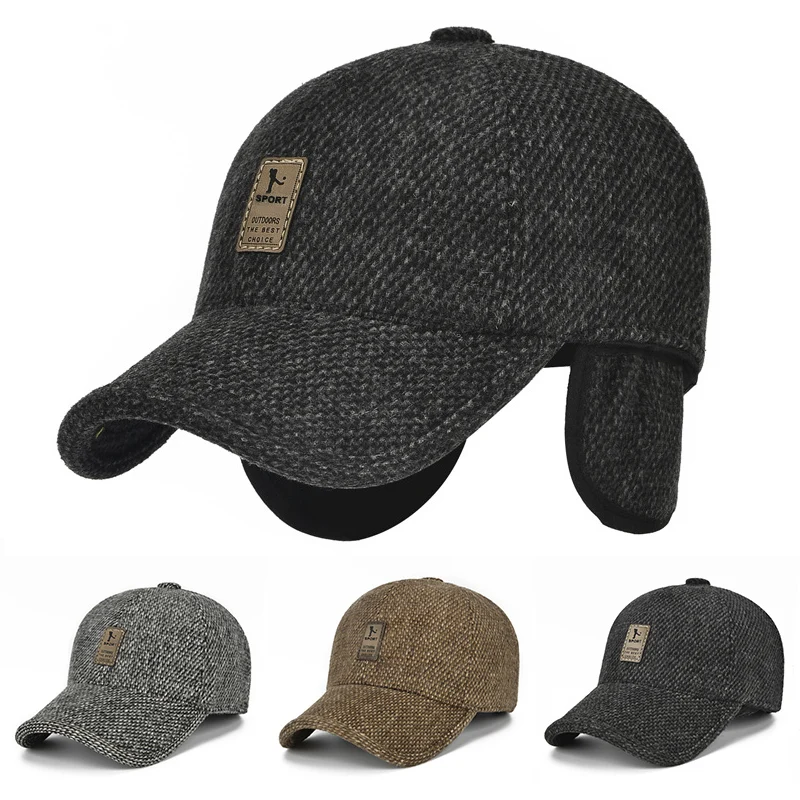 1 шт., Высококачественная бейсболка для мужчин, новинка, зимняя бейсболка, облегающие хлопковые утепленные бейсболки, шапка для папы, теплая защита ушей