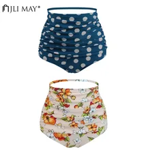 JLI может, ретро принт, бикини, штаны для женщин, сексуальные, плиссированные, для плавания, стринги, одежда для плавания, высокая талия, плюс, пляжная одежда, Горячая весна, Bityoms